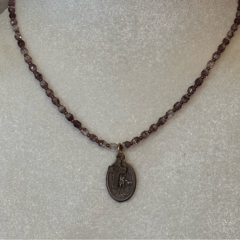 J. Forks Beaded  Saint Hubert of Liege pendant Necklace